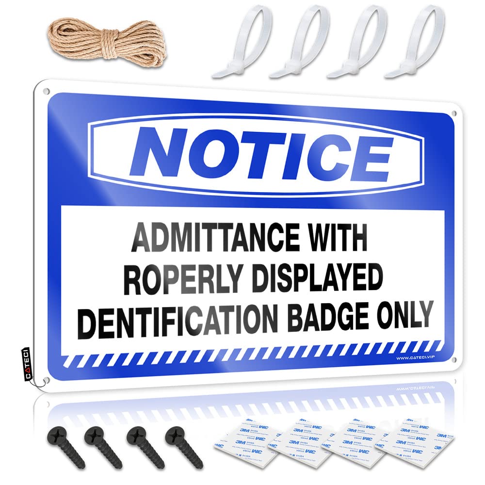 HELIOFORGE Old Signs Metal Vintage Notice Admittance With Properly Displayed Identification Badge Only Tin Sign Decaor Sign Vintage Tin Signs Funny(30X40CM)