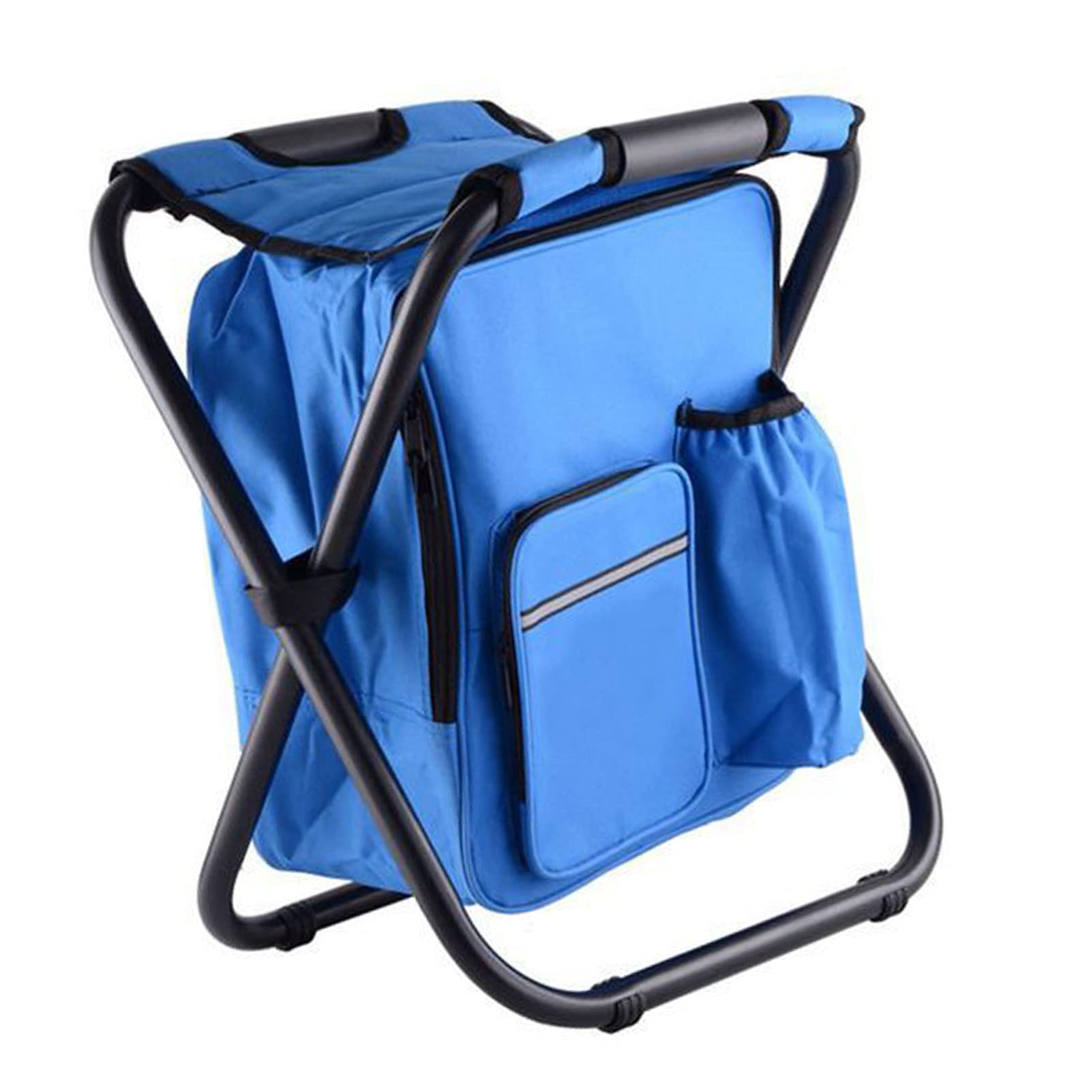 RiToEasysports Sedia con Borsa Termica Integrata, Sgabello da Campeggio Pieghevole, Leggero e Capiente, con Design Multi-tasca per Viaggi, Spiaggia, Escursioni, Picnic e pesca. (BLUE)
