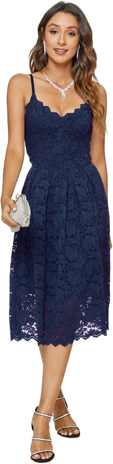 Womens Lace Floral Overlay V Neck Sexy Sleeveless Cocktail Party Swing Wedding Dresses - Image 7