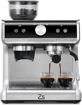 Espresso Machine, Coffee Machine With 2.8L Water Tank, Milk Frother Wand, 20 Bar Coffee Maker with Grinder, 1450W, Stainless Steel Espresso Maker for Cappuccino, Latte & Macchiatos