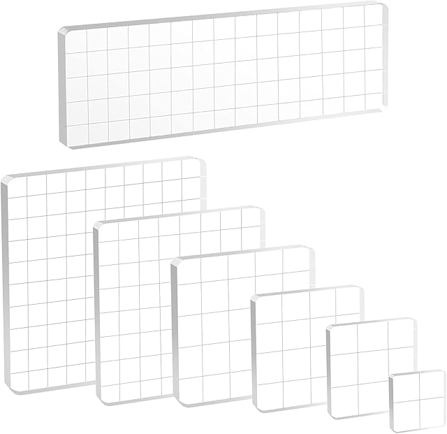 7 Pieces Clear Acrylic Stamp Block Set with Grid Lines, Stamp Block Acrylic Block for Collage Crafts Making DIY