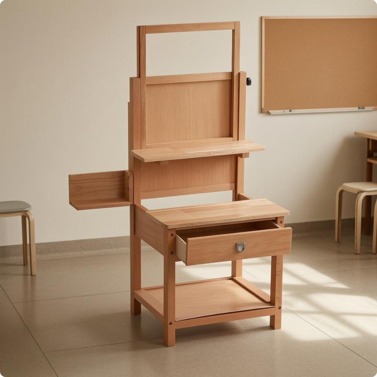 kowaku Caballete Ajustable para Arte Caballete Taburete Mesa de Cajón y Inferior Madera de Elevación de 90 a 126 Cm Adecuado para Bocetos y Proyectos en Casa, Pino