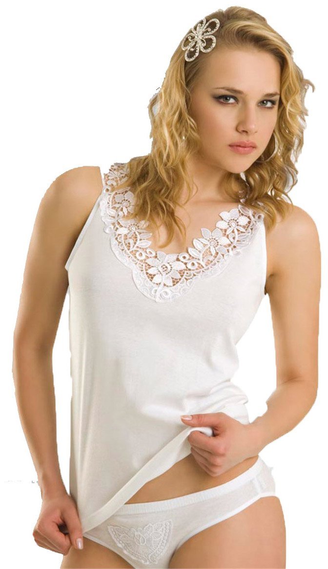 Maria Angel Ladies Plain Cotton Wide Strap Vest Top Lace Trim Neck Design Cami Tank Camisole
