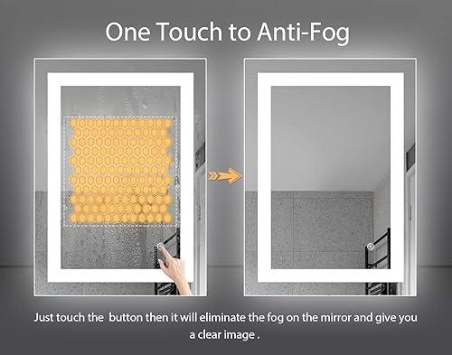 Miniatura 3 de FOMAYKO Espejo de baño LED de 24 x 32 pulgadas, espejo de maquillaje iluminado con luz frontal, espejos regulables montados en la pared con