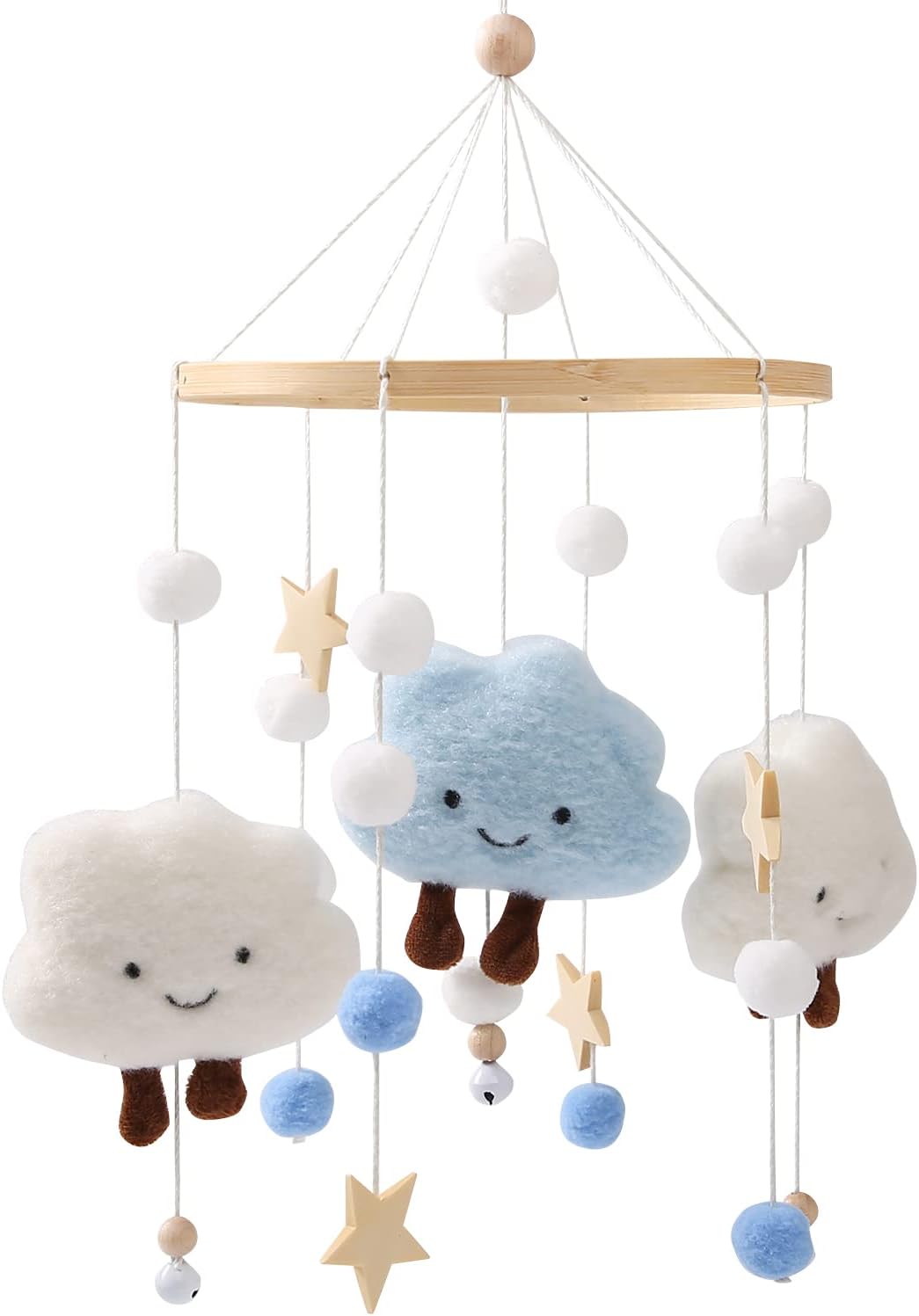 Promise Babe Baby Mobile for Baby Cot,Cute Wooden Star Clouds Baby Mobiles Felt Cot Mobiles Nursery Wooden Crochet Mobiles Newborn Boy Girl Bed Bell Wind Chimes Hanging Deco Nursery Mobiles for Babies