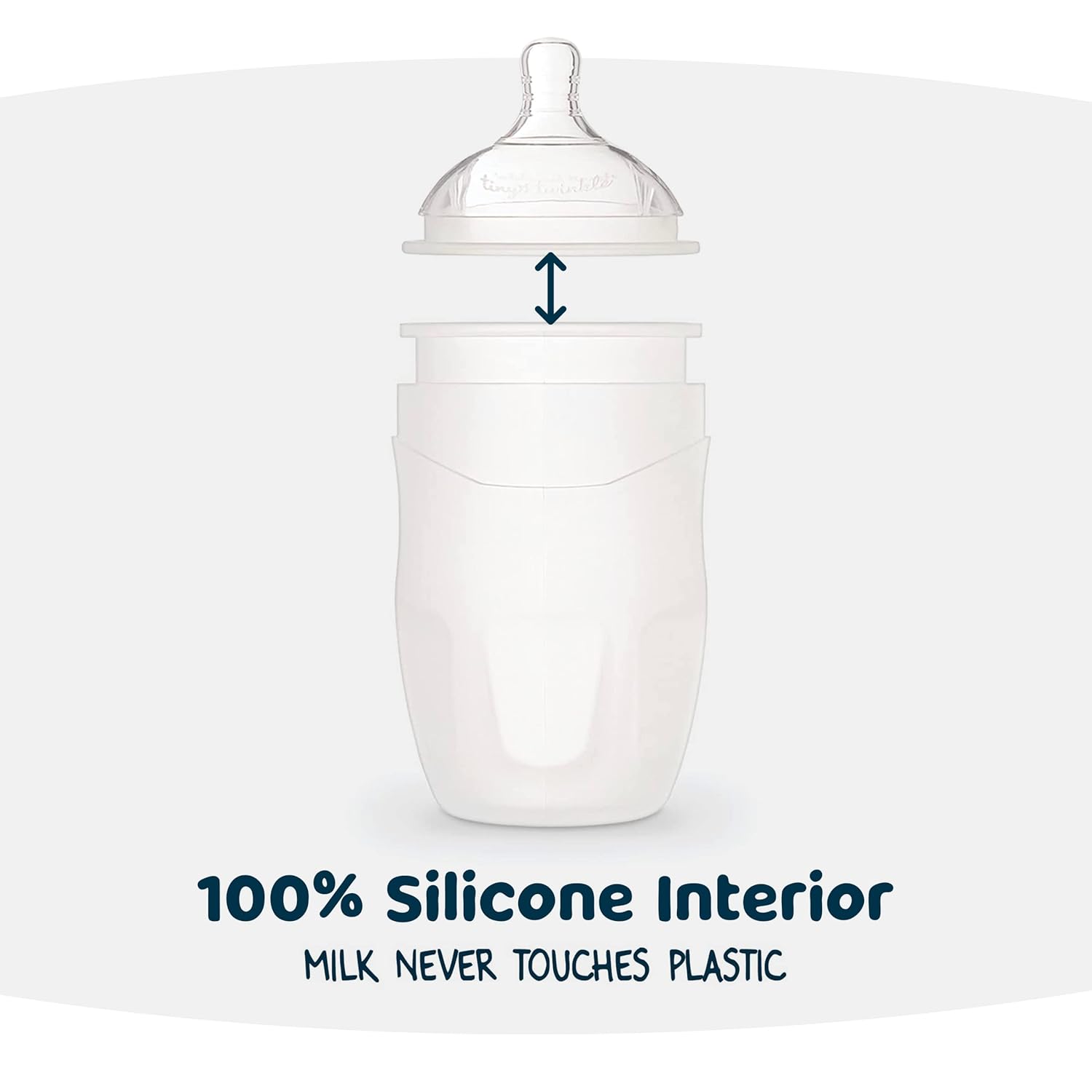 Tiny Twinkle Silicone Baby Bottle with Comfort Grip and Soft Flexible Nipple - Squeezably Soft Baby Bottles for Newborn and Up (White, 6 Ounce - 3 Pack)