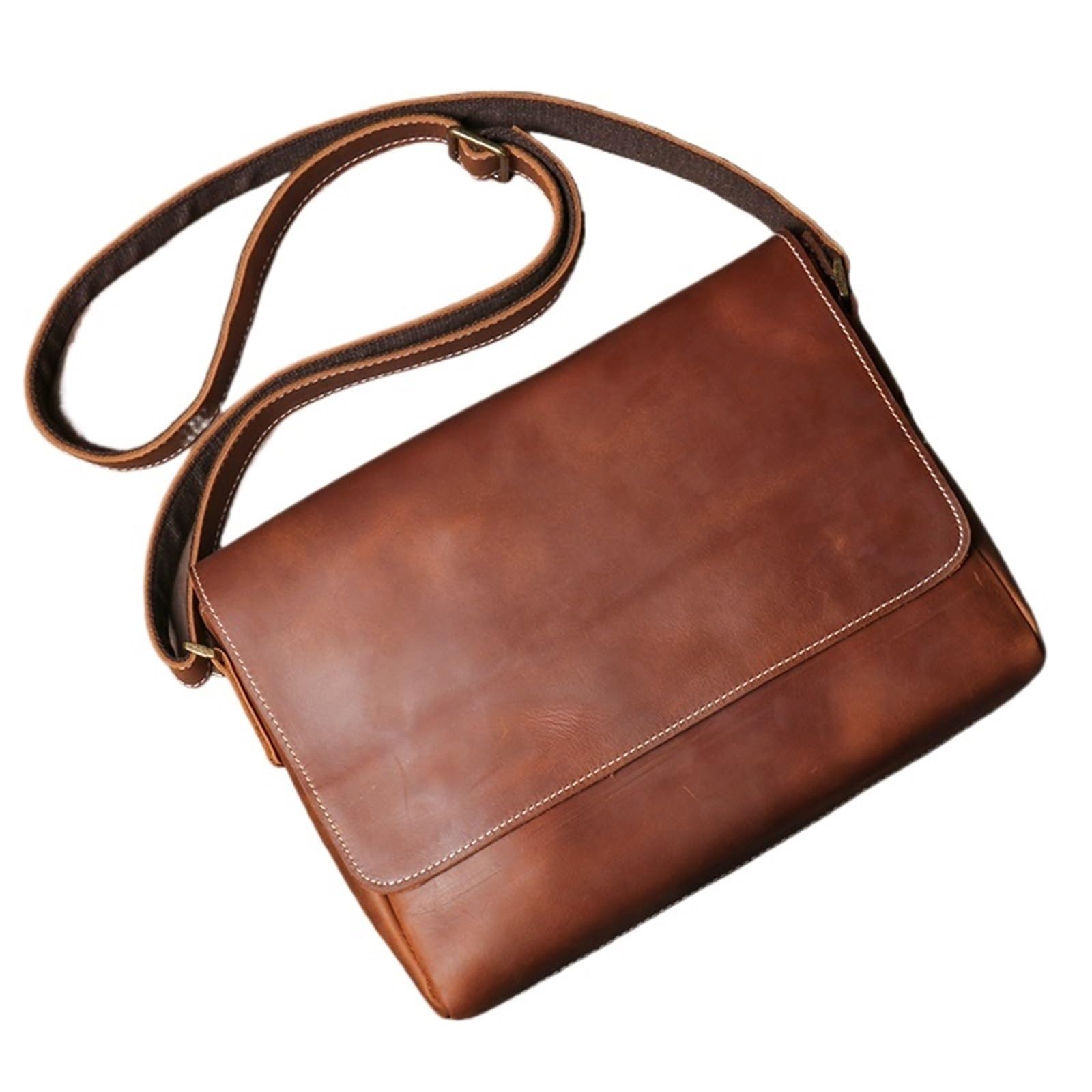 Borsa per Documenti Ufficio Borsa a tracolla vintage da uomo, in vera pelle, con patta semplice, in pelle di mucca