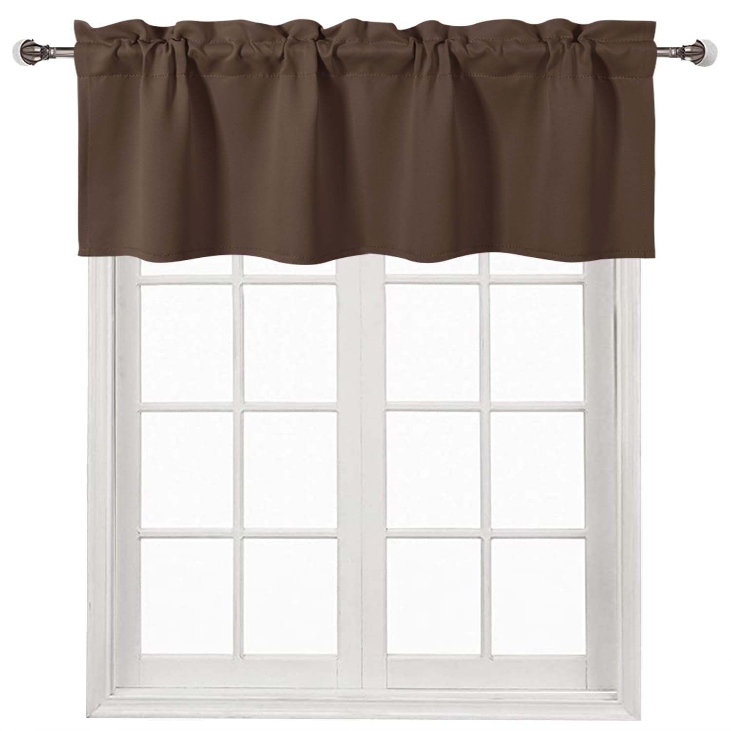 DWCN Blackout Valance for Windows Rod Pocket Window Valance Curtains 52 x 18 inch long for Bedroom Living Room, 1 Brown Panel