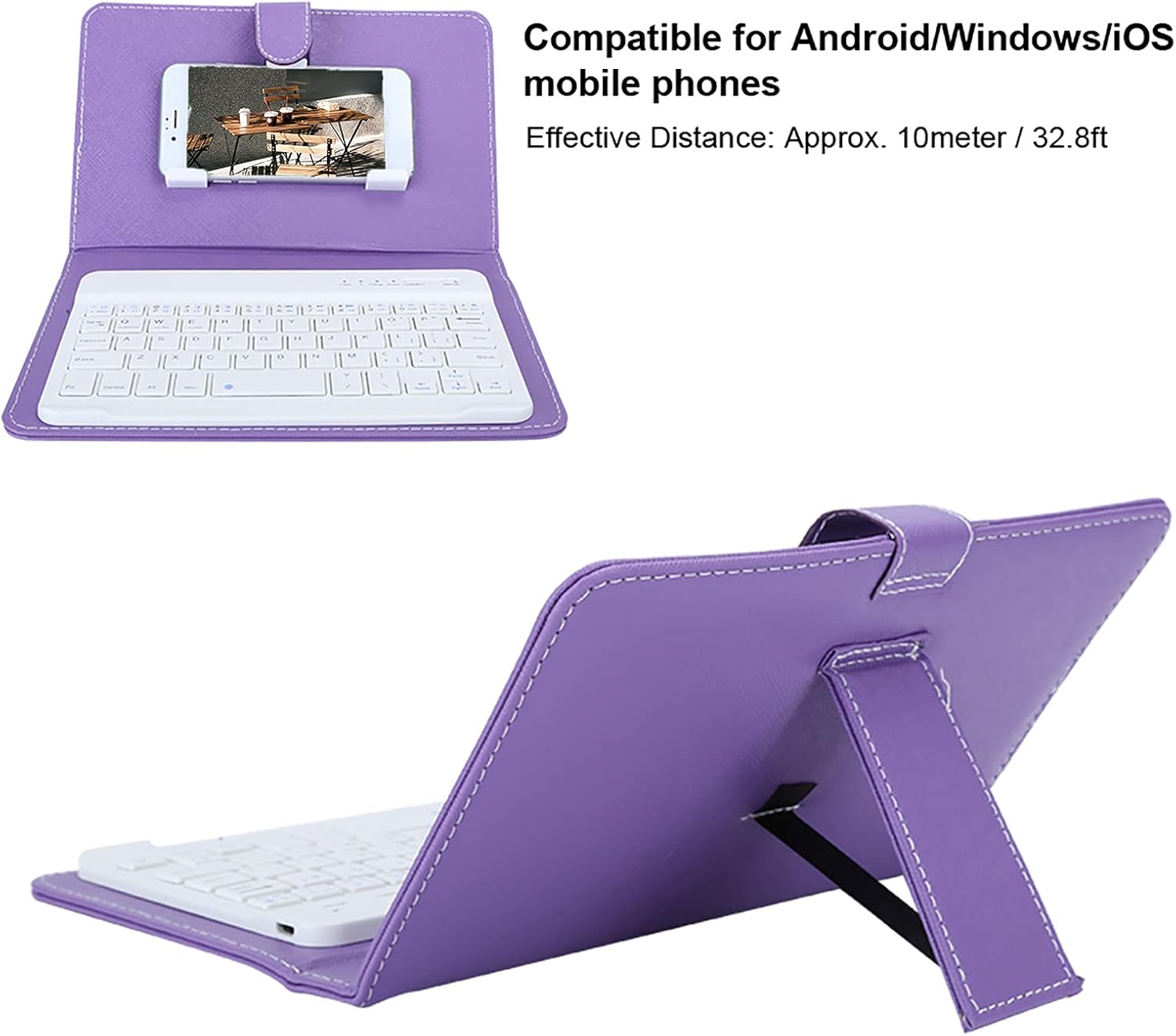 Leather Case Cover Keyboard with Stand - Portable Bluetooth Keyboard, Protective Case for Android, iOS Phones