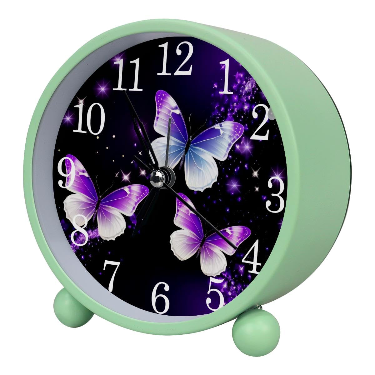 Alarm Clock Purple Butterflies, Silent Non-Ticking with Night Light