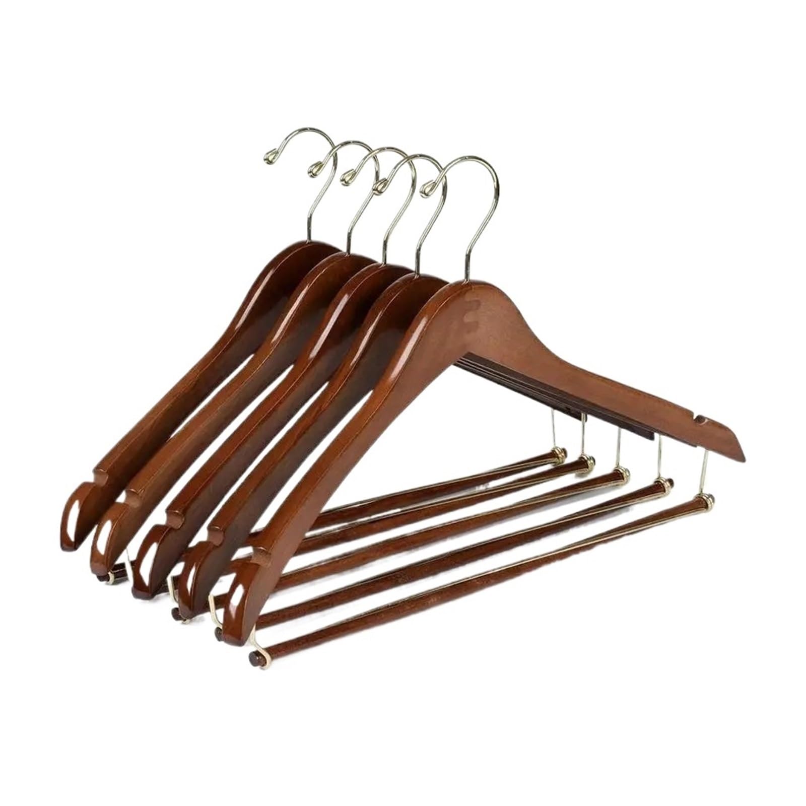 Wooden hangers Curved Wooden Hangers Beautiful Sturdy Suit Coat with Locking Bar Gold Hooks Walnut Finish 10 for suit