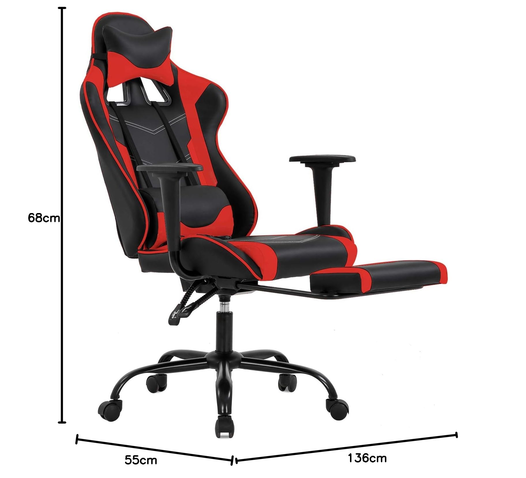 Sedia da gioco da ufficio, ergonomica, con poggiapiedi, braccioli, supporto lombare, poggiatesta, girevole, schienale alto, sedia da computer da corsa, per donne, uomini, adulti, ragazze, rosso