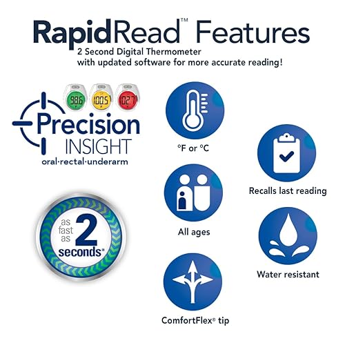 Miniatura 5 de Termómetro digital Vicks RapidRead, lecturas de temperatura en 2 segundos, uso como termómetro oral, termómetro rectal para bebé o debajo del brazo,