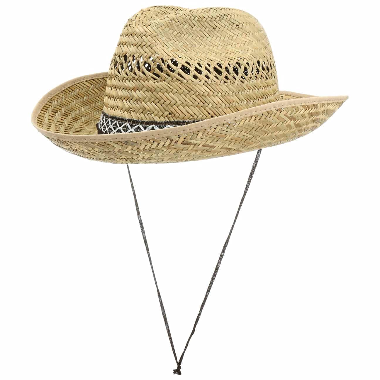 Lipodo Texas Straw Hat with Chin Strap Women/Men Nature 7-7 1/8