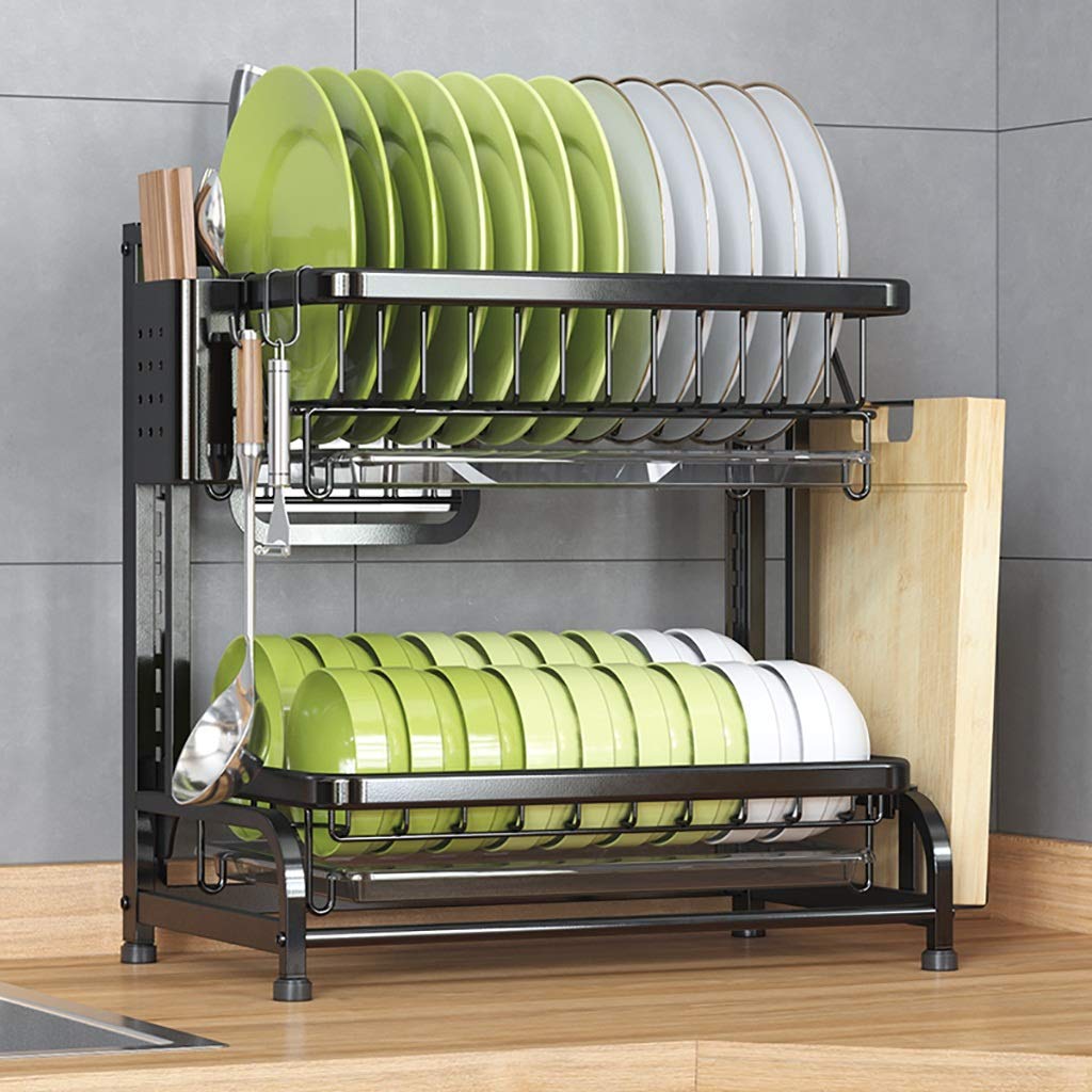 SaryEdge Dish Drainers Sinks,Dish Rack,201 Stainless Steel Kitchen Countertop Dish Drying Rack Drain Rack Tableware Drainer Organizer/2 Tier,2 Tier,2 Tier