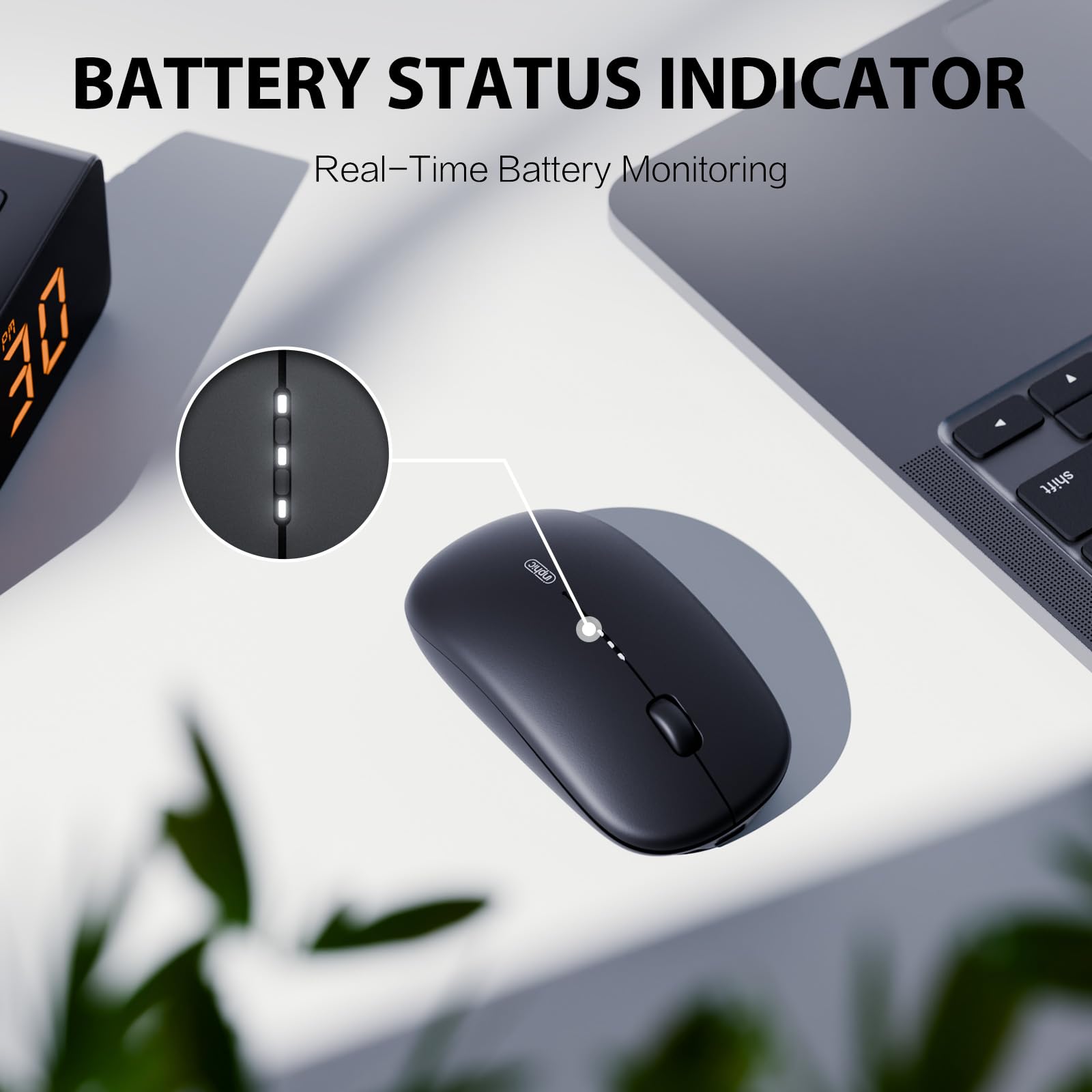 INPHIC M1 Mouse Bluetooth Portatile, Mouse Wireless Tri-Modo (BT1/BT2+2.4G) Ricaricabile con Riposo Pollice | Indicator Batteria Visibile | Slim e Leggera per PC/Laptop/Computer