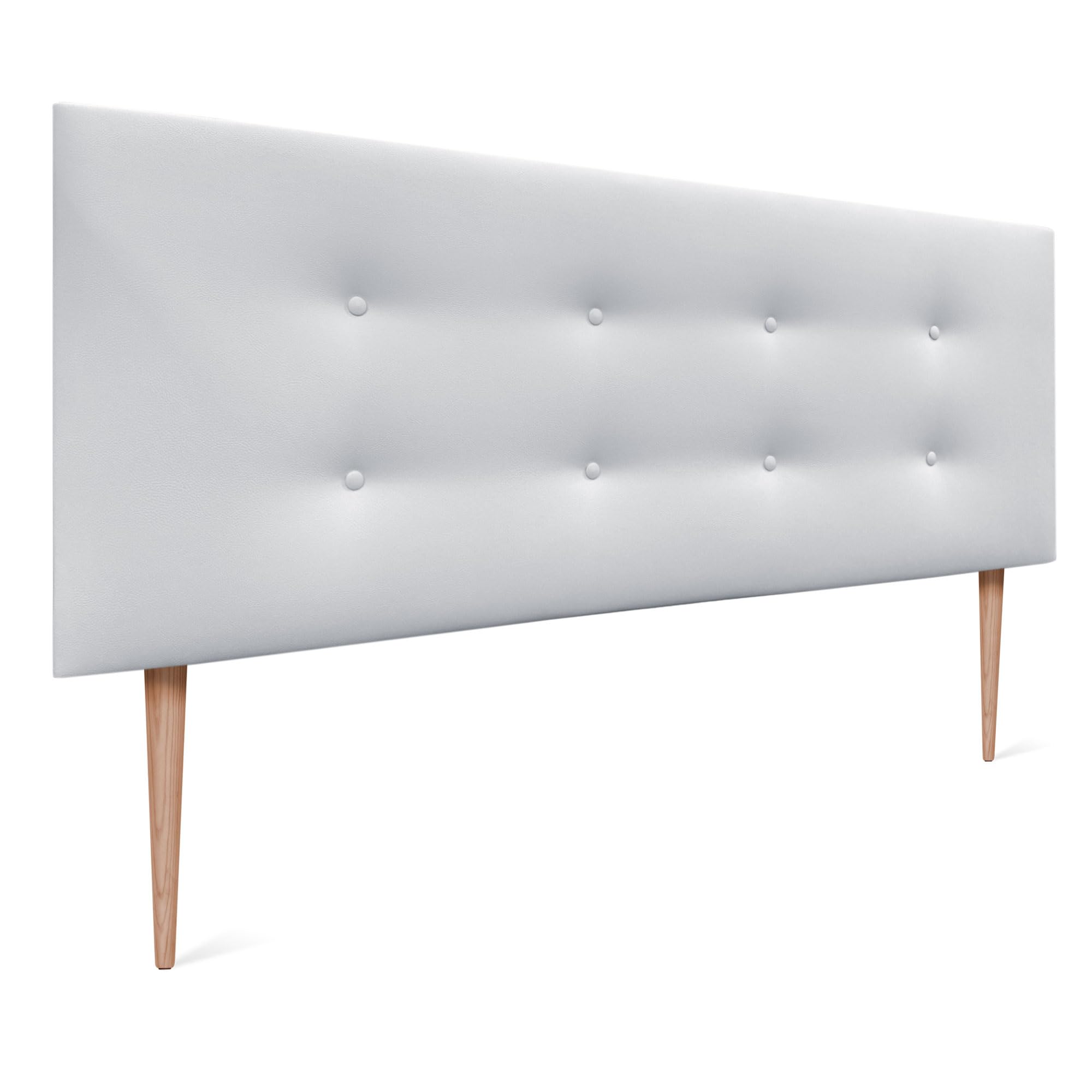 DHOME Cabecero de Polipiel o Tela AQUALINE Pro con 2 Hileras de Botones y Patas Cabezal Tapizado Cama Lujo (Polipiel Blanco, 135x105cm (Camas 120/135/140))