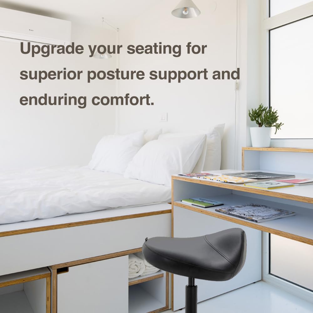 Taburete grande giratorio neumático resistente con asiento extra ancho para clínica higiénica, spa, masaje, hogar y oficina, 505 KIMO (negro) 5