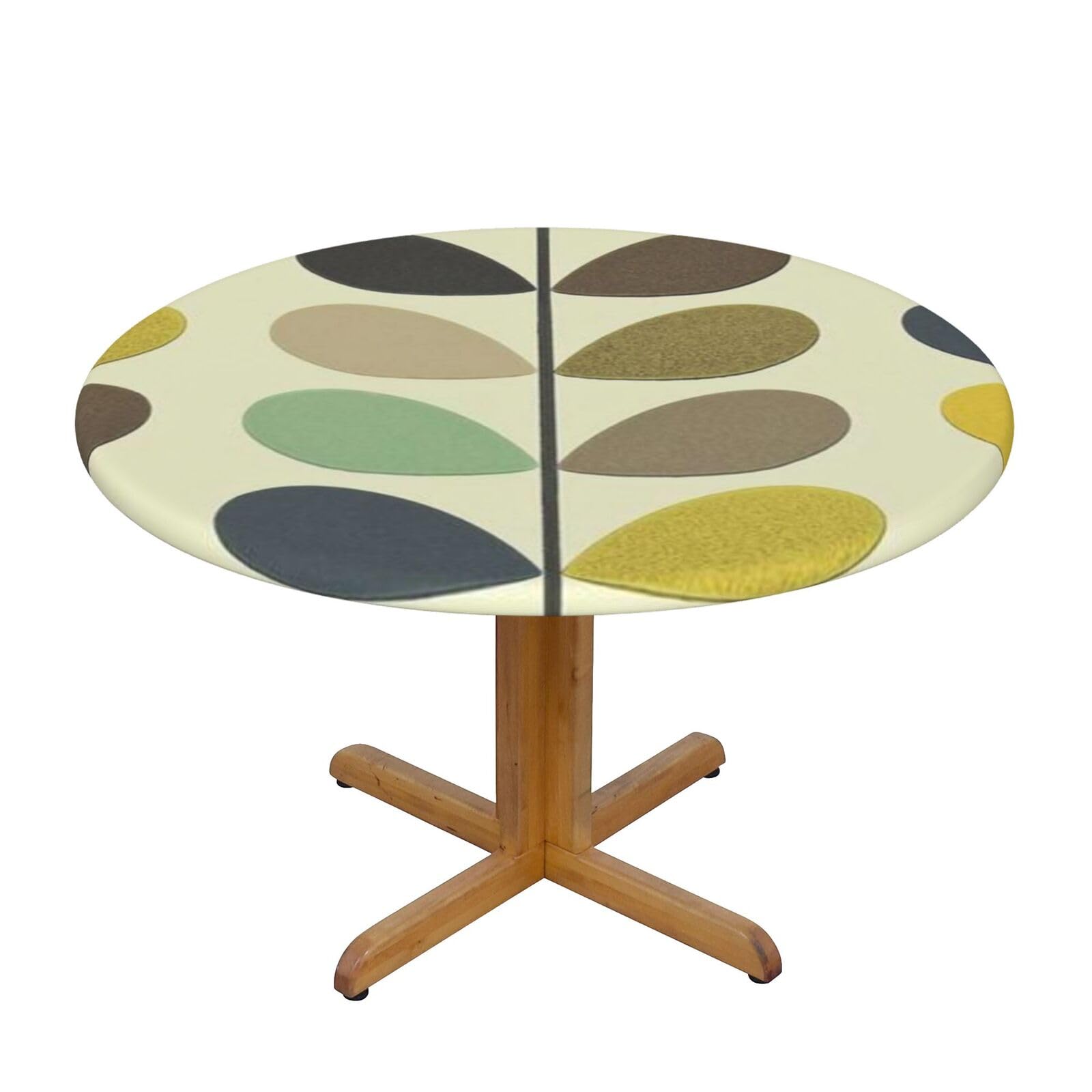 Ffshkowe Color Leaf Elastic Round Tablecloth Oil Proof Table Cover For Dining Party Picnic