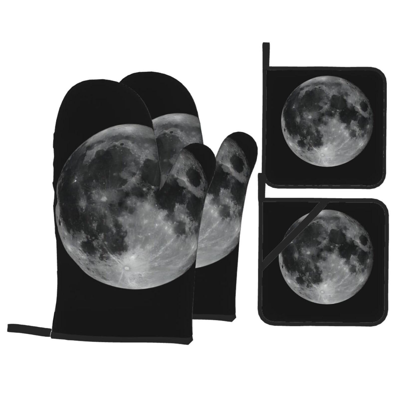 YYHHAOFA Moon Prints Kitchen Baking Set with Heat Resistant Pot Holders & Oven Mitts - Waterproof Layer for Hot Dishes, Grill & Microwave