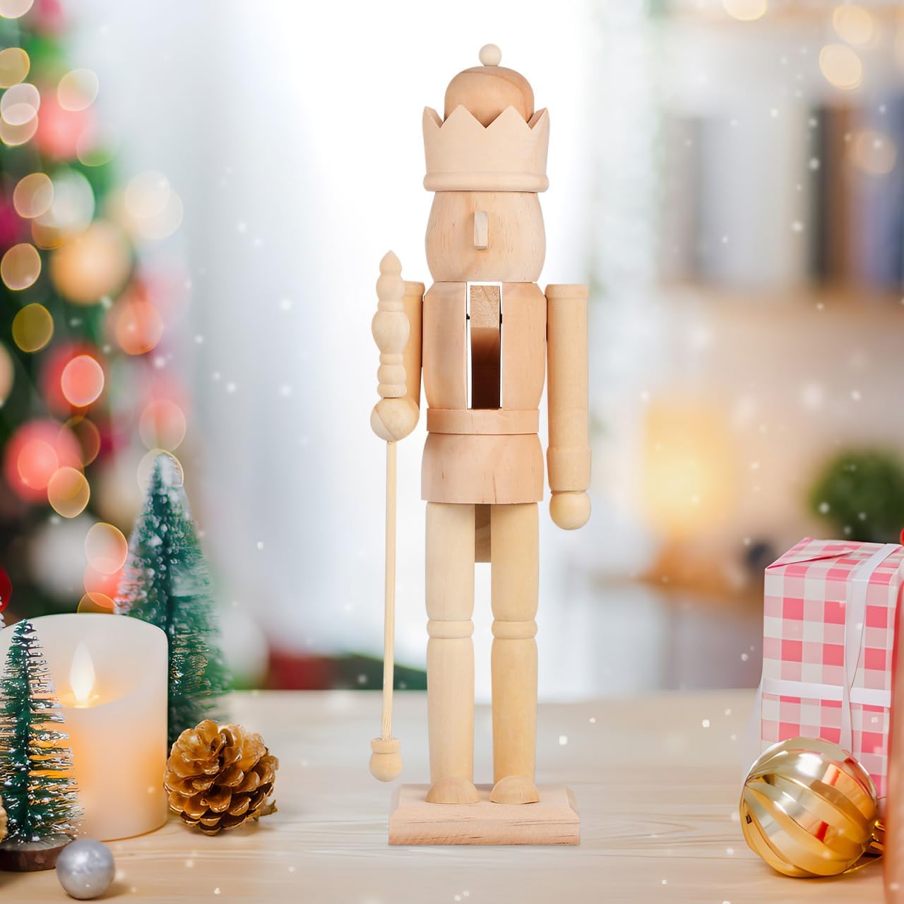 DECHOUS Wooden Unpainted Nutcracker Large 15 Inch Christmas Unfinished Nutcracker Figures to Paint DIY Craft Puppet Walnut Soldier Ornament for Xmas Party Holiday Home Decor