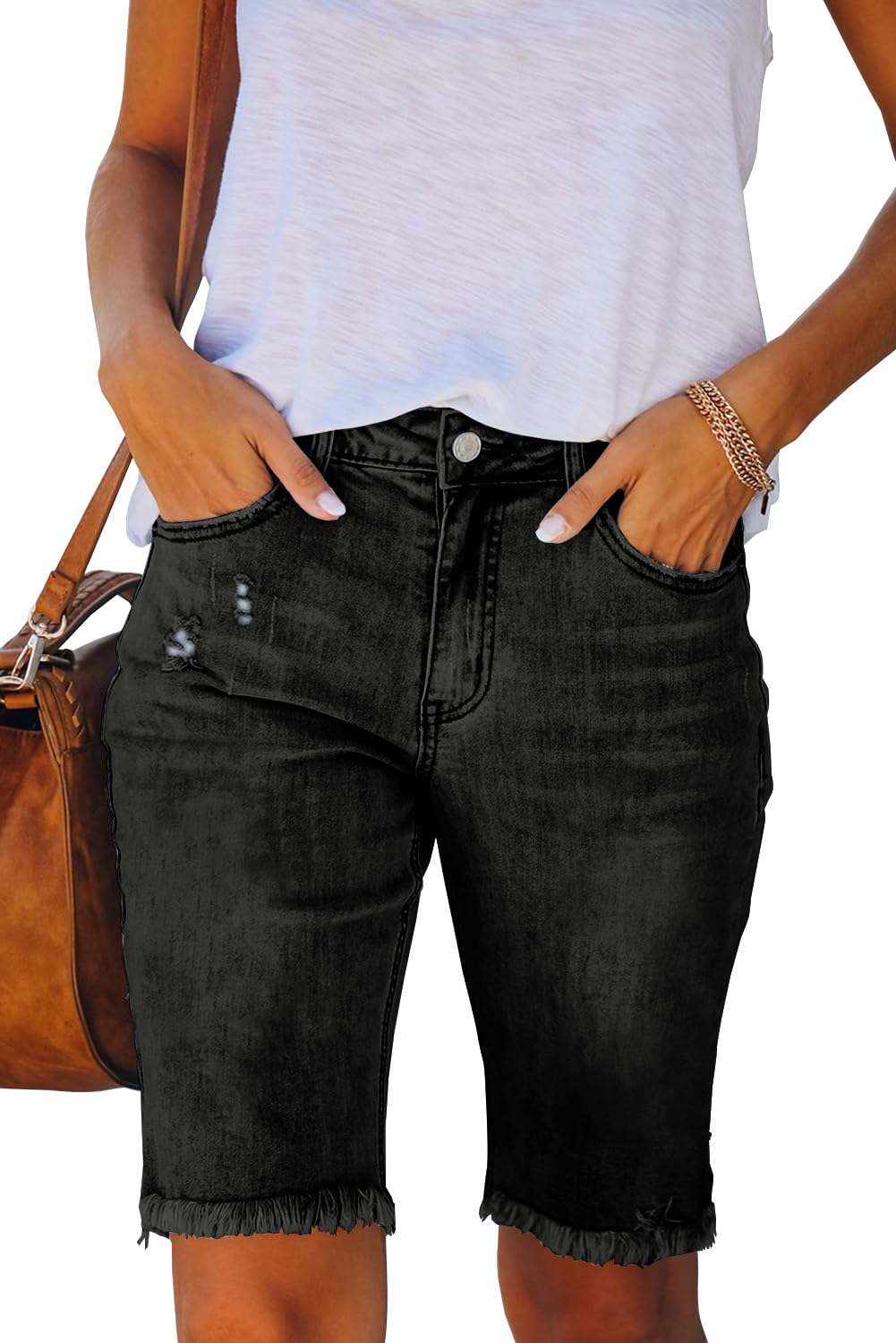 Necooer Damen Sommer Casual Denim Shorts Doppelknopf Zerrissene Jeans Aufgerollt Stretchy Hot Short(S,09-Blau)