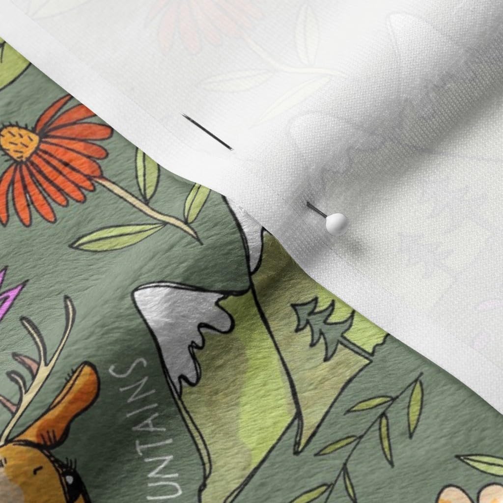 Spoonflower Fabric - Wild Deer Forest Wilderness Mountains Adventure Flowers Printed on Minky Fabric by The Yard - Sewing Baby Blankets Quilt Backing Plush
