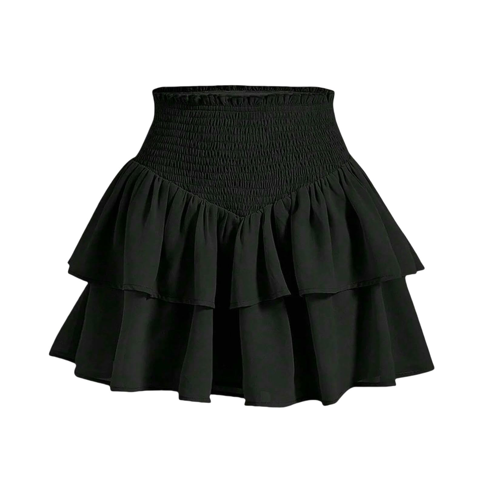 Spódnica estetyczna czarna plisowana spódnica vintage z falbanką mini spódnice streetwear wysoka talia oczko bandaż letnie spódnice, Czarny, L