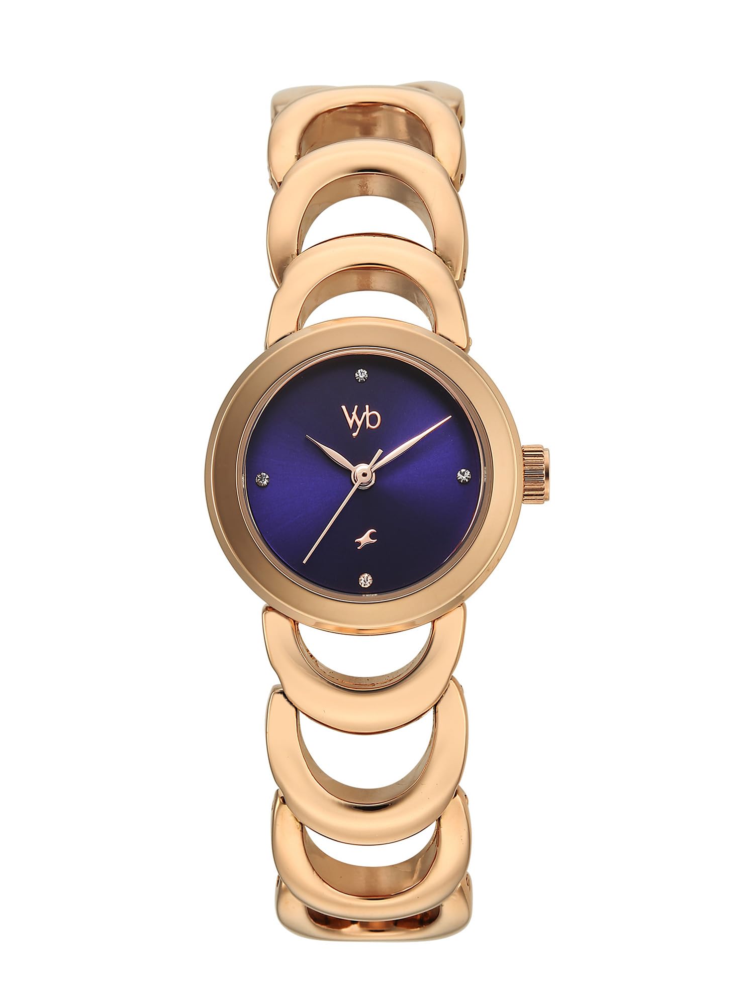 fastrack vyb bliss with quartz analog navy blue dial rose gold alloy strap watch for girls - fv60131wm01w