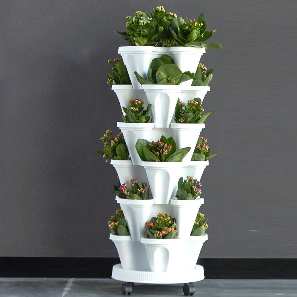 Vertikale Erdbeer-Pflanzgefäße, 6-stöckig, stapelbarer Turm, Garten, Züchten von Kräutern, Erdbeeren und Blumen aus der Küche oder im Hinterhof, Pflanzen und stapeln