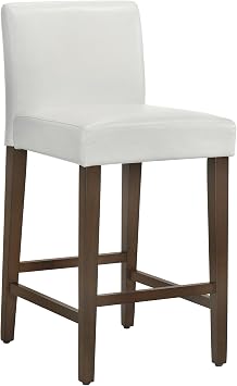 CHITA Counter Height Bar Stools Set of 3, 27 H Seat Height Upholstered Barstools, PU Leather in White