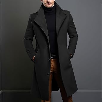 Mens Trench Coat Fall Winter Long Single Breasted Peacoat Big and Tall Casual Warm Soft Lightweight Jacket Clothes