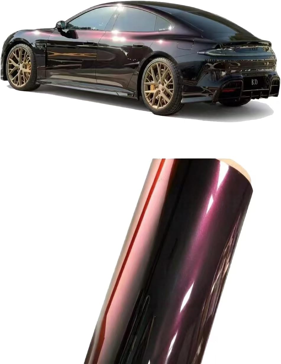Chrome Black Charm Red Vinyl Wrap, High Gloss Car Wrap Vinyl Roll with Air Release Technology,Self Adhesive Vehicle Interior Exterior Decoration Automotive DIY Decal Sticker Film（1ft x 5ft