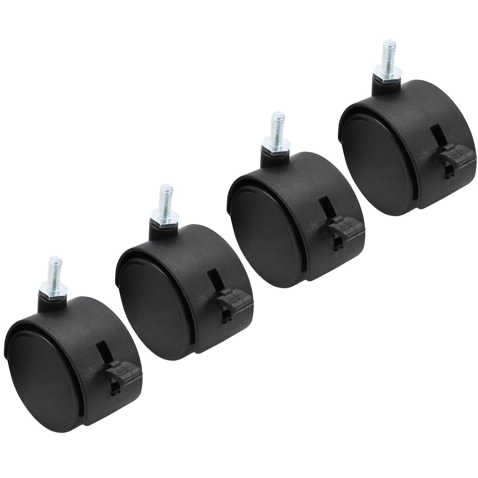 4 ruote girevoli da 5 cm, ruote girevoli M6 con stelo filettato con freno, ruote in nylon nero, ricambio per mobili, tavoli, armadi, mensole