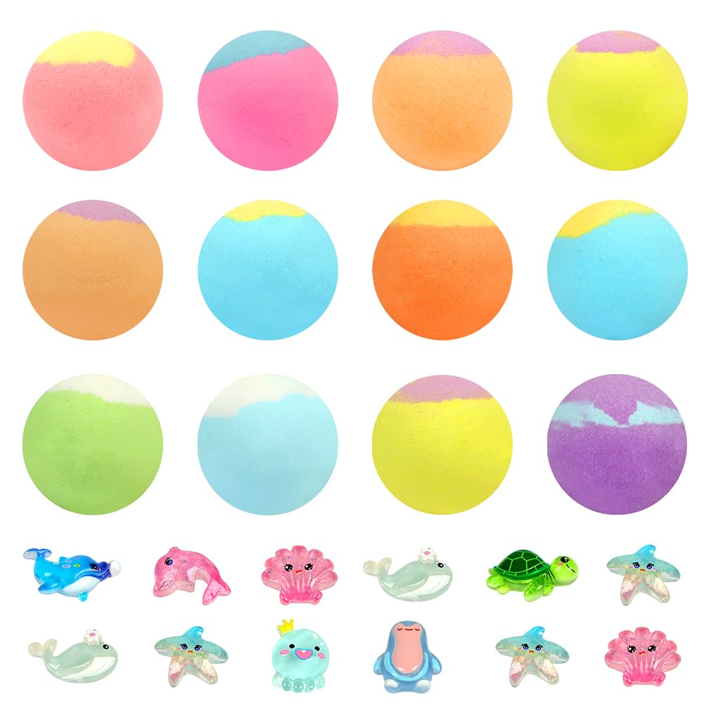 Pack de 12 Bombas de Baño para Niños, Bolas de Baño Conteniendo el Juguete Sorpresa en el Interior, Regalos de Cumpleaños, Navidad y Pascua Regalo para Niños y Niñas