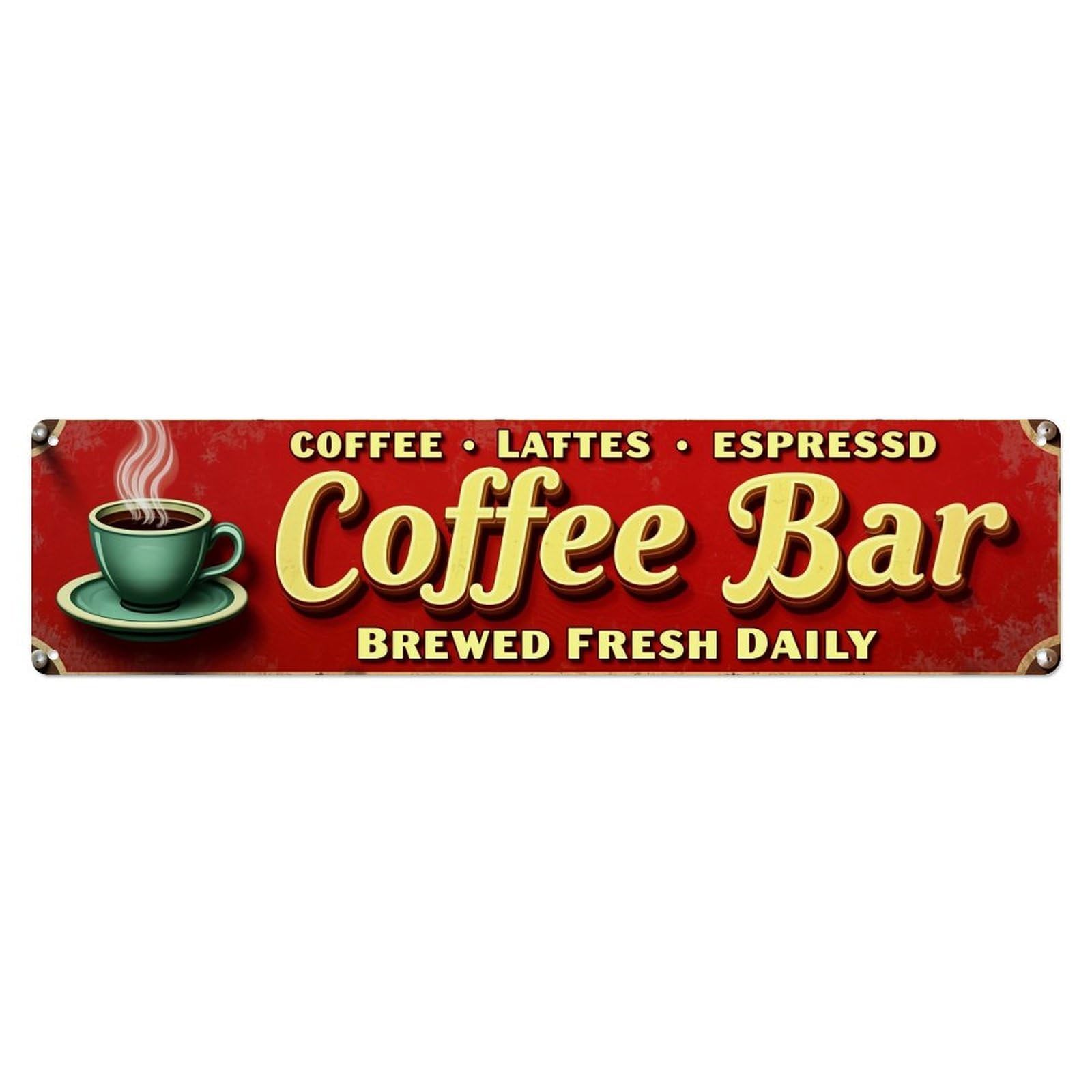 Coffee Bar Brewed Fresh Daily Metal Tin Sign Plaque