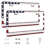 QUANQIUFEI 2 Pack License Plate Frames, Stainless Steel Car License Plate Cover Car Accessories with Screw Caps (Red and Blue)