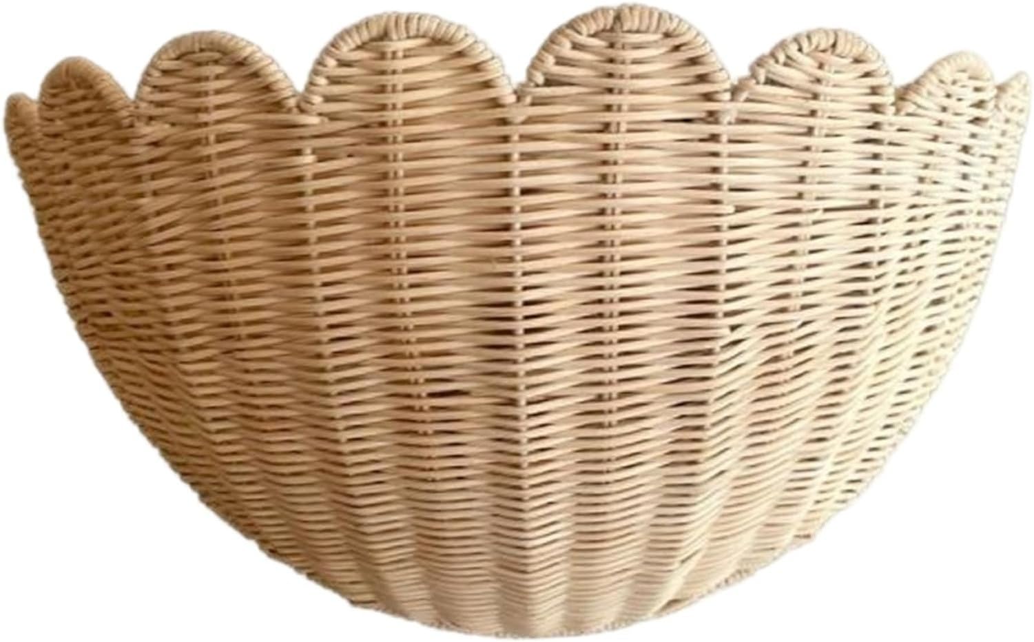 Cesta Colgante Ratán Rústico Borde Ondulado para Frutas Plantas Baño 36 cm