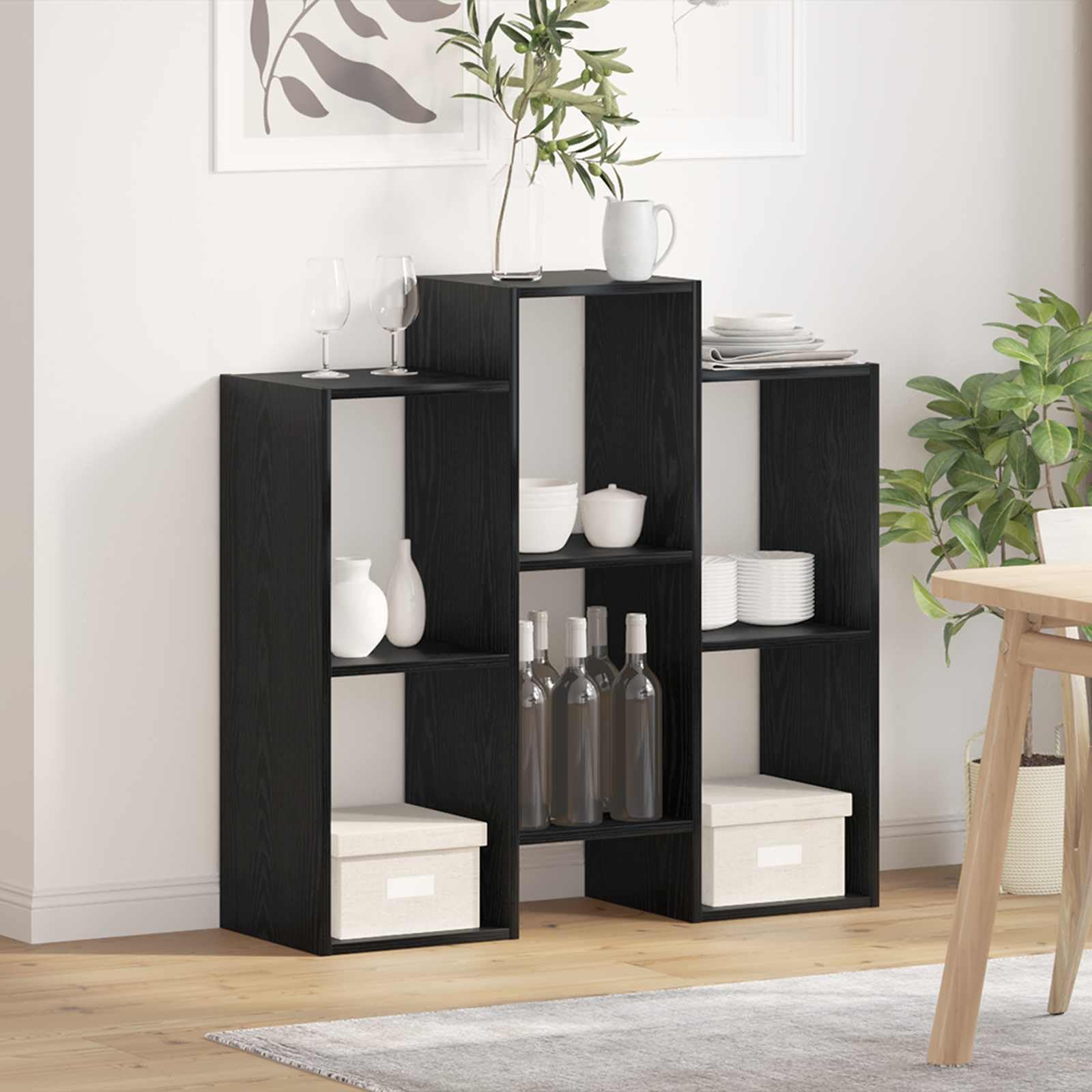 Credenza nera effetto rovere, 90 x 30 x 90 cm, con versatile spazio per soggiorno, sala da pranzo, corridoio e ufficio, cassettiera salvaspazio con cassetti, ante, scomparto e ripiano per