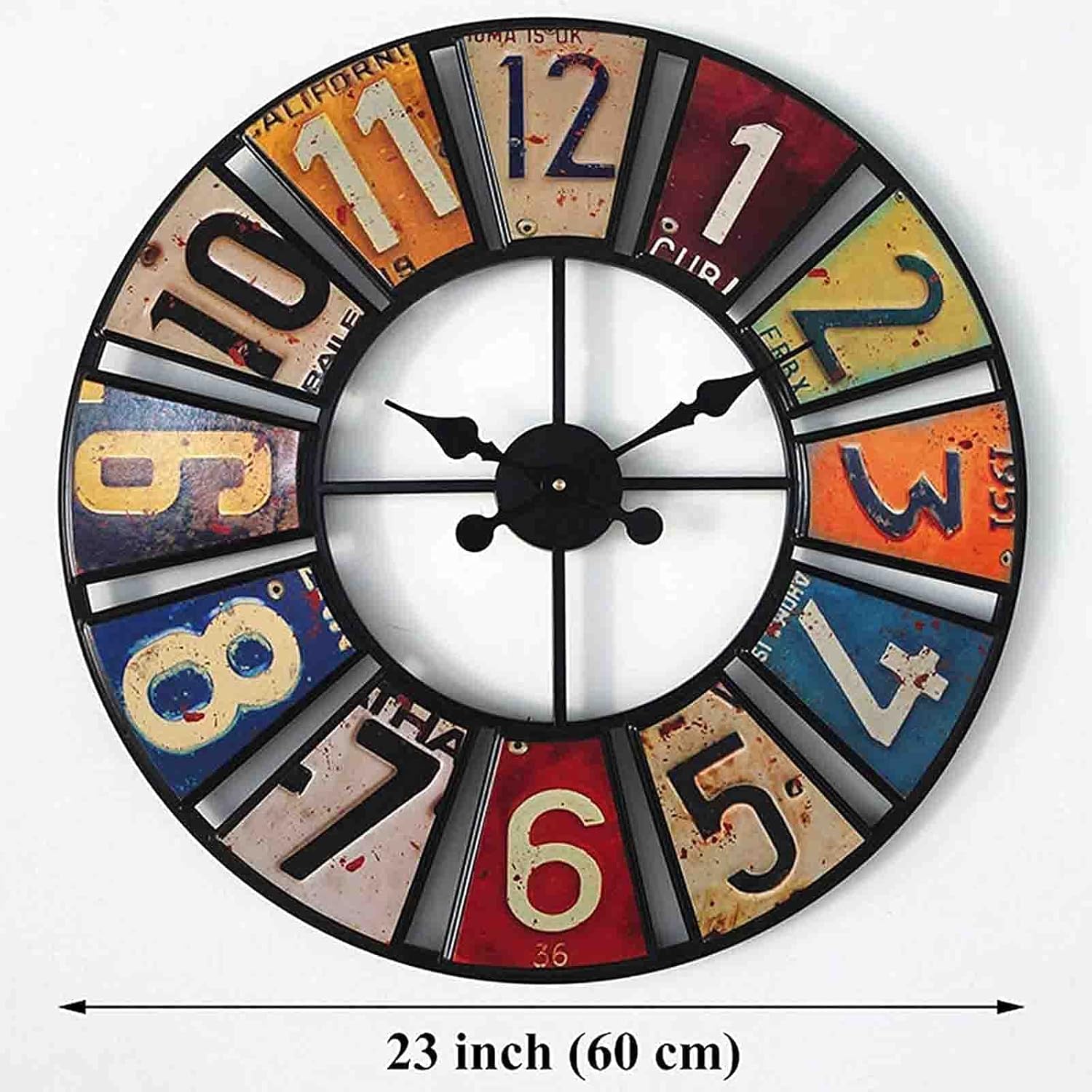 Wall Clock, Wall Timer, 23 Inch Round Antique Sticker Garden Clock Open Face Wrought Iron Outdoor Clock Indoor Outdoor Decoration Mute Outside Clock