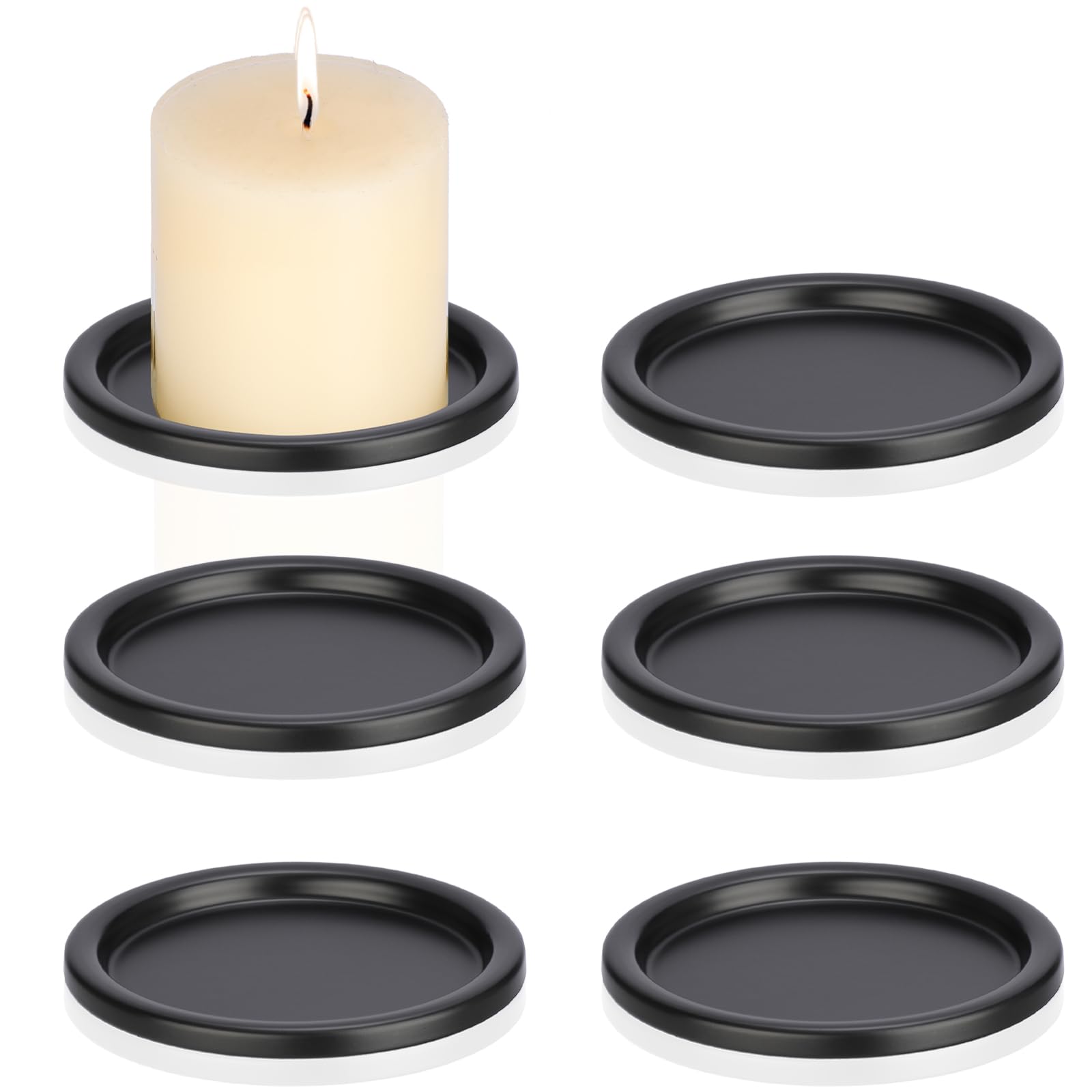 BSTKEY 6 Packs Iron Candle Holder Pillar Candle Plate, Round Black