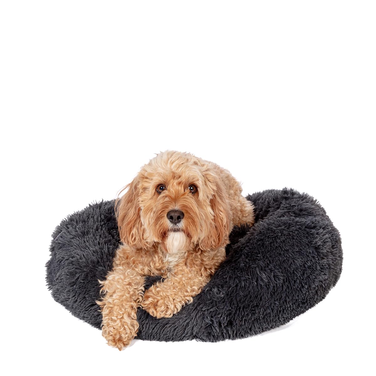 Danish Design Essentials Fluffy Donut Dog Bed, Charcoal Small 40cm - Snug and Fluffy Soft Pet Bed, Machine Washable