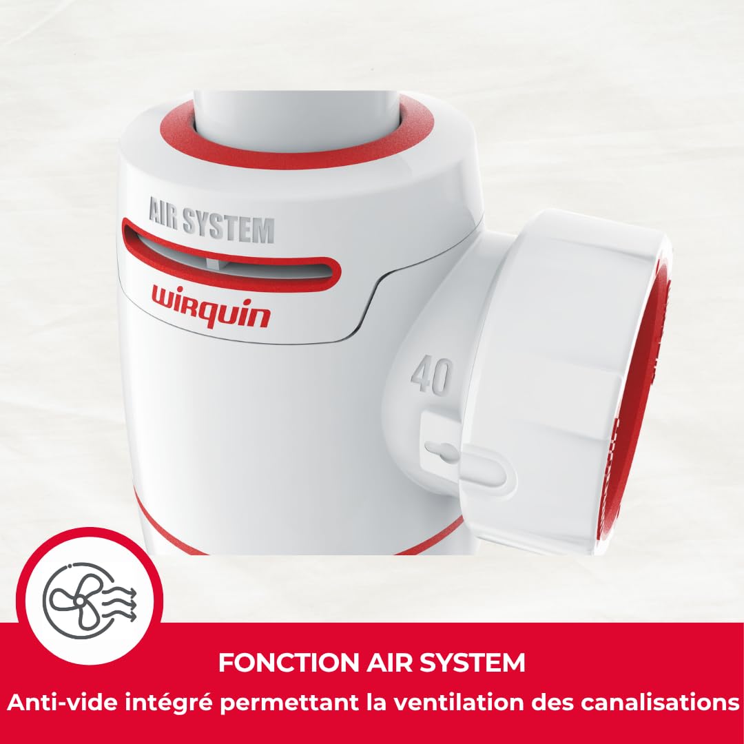 Wirquin Siphon évier Néo Air blanc Ø40 anti-vide intégré réglable compact