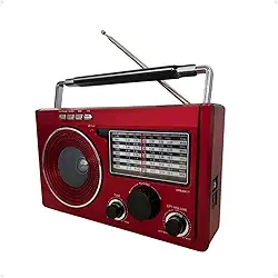 Rádio Antigo 686 com Bluetooth, Sintonizador AM/FM/SW, USB e Bateria Recarregável para Ambientes Rústicos e Zona Rural - Vermelho