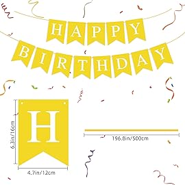 Waenerec Yellow Birthday Banner Sign Happy Birthday Bunting Banner Garland for Kids Girl Woman Tea Party Decorations