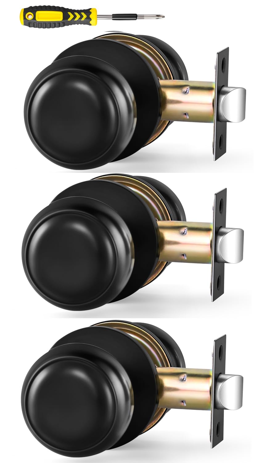 Matte Black Door Knobs - 5 Pack Passage Handles -15
