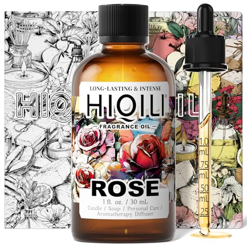Image of HIQILI Rose Fragrance Oil for Perfume Making, DIY Skin Product - 1 Fl Oz | Long-Lasting Scent, Suitable for Candle, Soap Making, Essential Oil for Diffuser, Aromatherapy, Add to Home Cleaning Spray