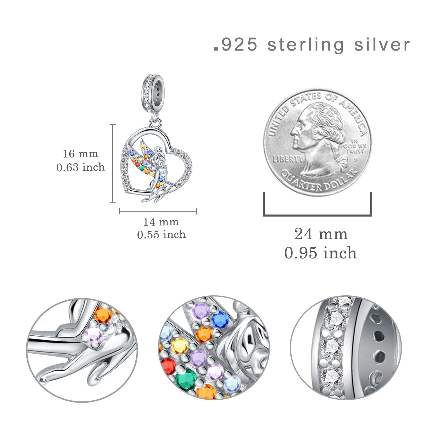 Wróżka Charm koraliki srebro 925 Sterling Silver Floral Fairy Charm do bransoletek z kolorową biżuterią prezent dla kobiet