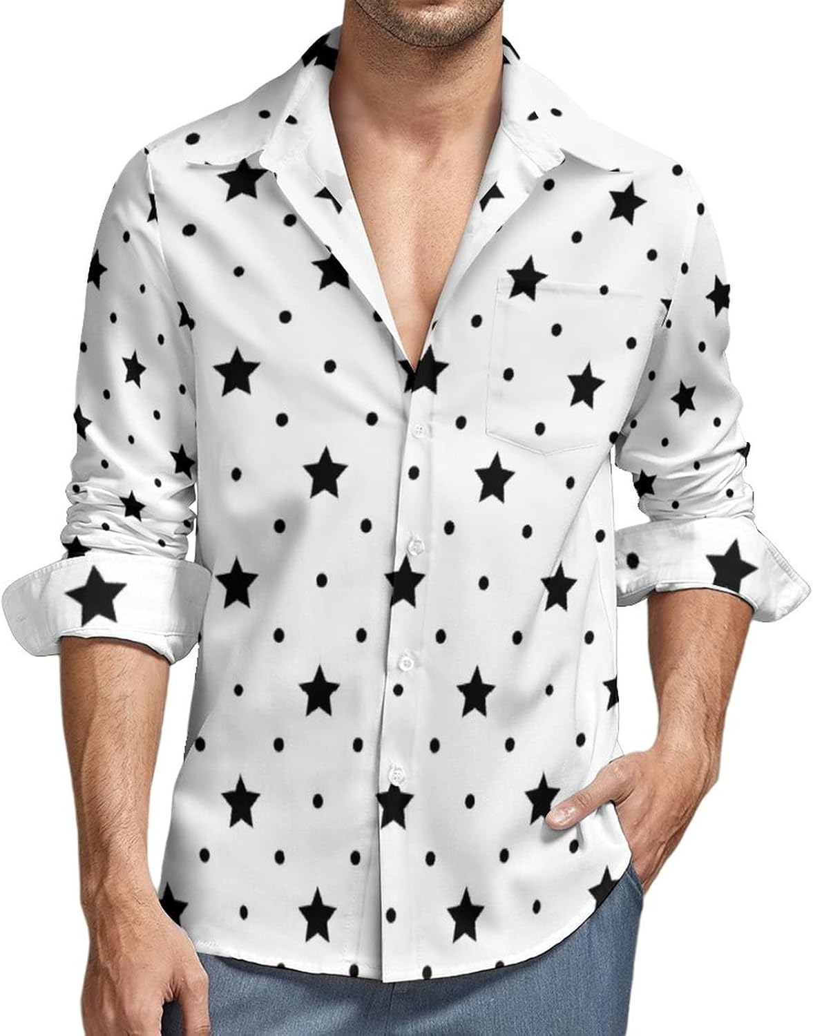 Amazon.com: Stars Dots Mens Graphic Long Sleeve Button Down Shirt  