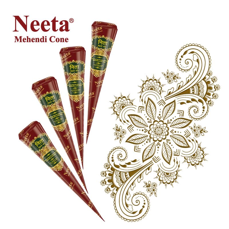 Image of Neeta Mehendi Cone for Hand Design - 4 Henna Cones for Bridal, Wedding Mehndi | Natural Henna Paste, Ready-to-Use, Long-Lasting Color, Chemical Free, Safe for Skin